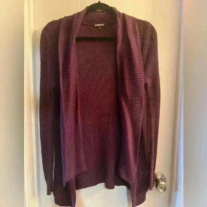 Express Women's Small Chunky Knit Cardigan Burgundy Purple Open Front Sweater